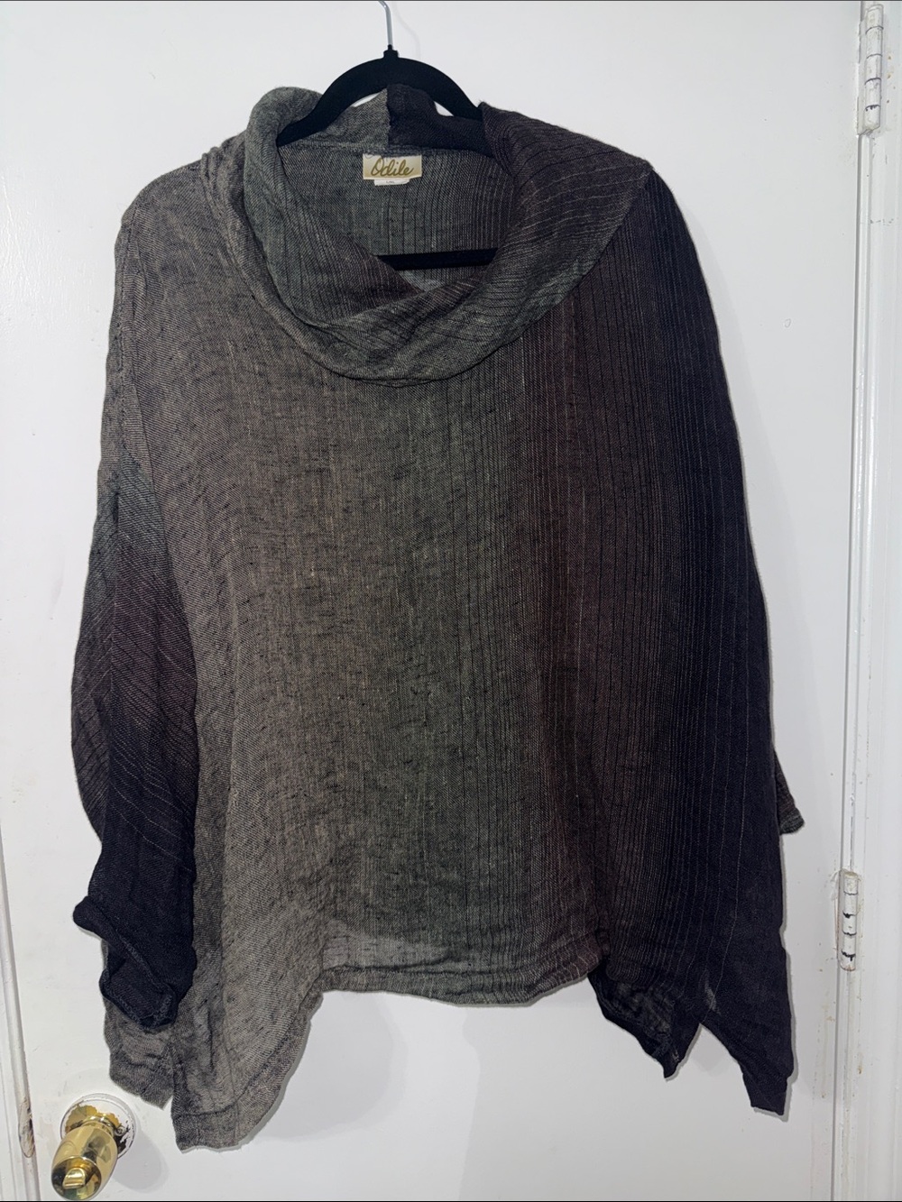 Odile Linen Cowl Neck Charcoal Blend Lagenlook Top